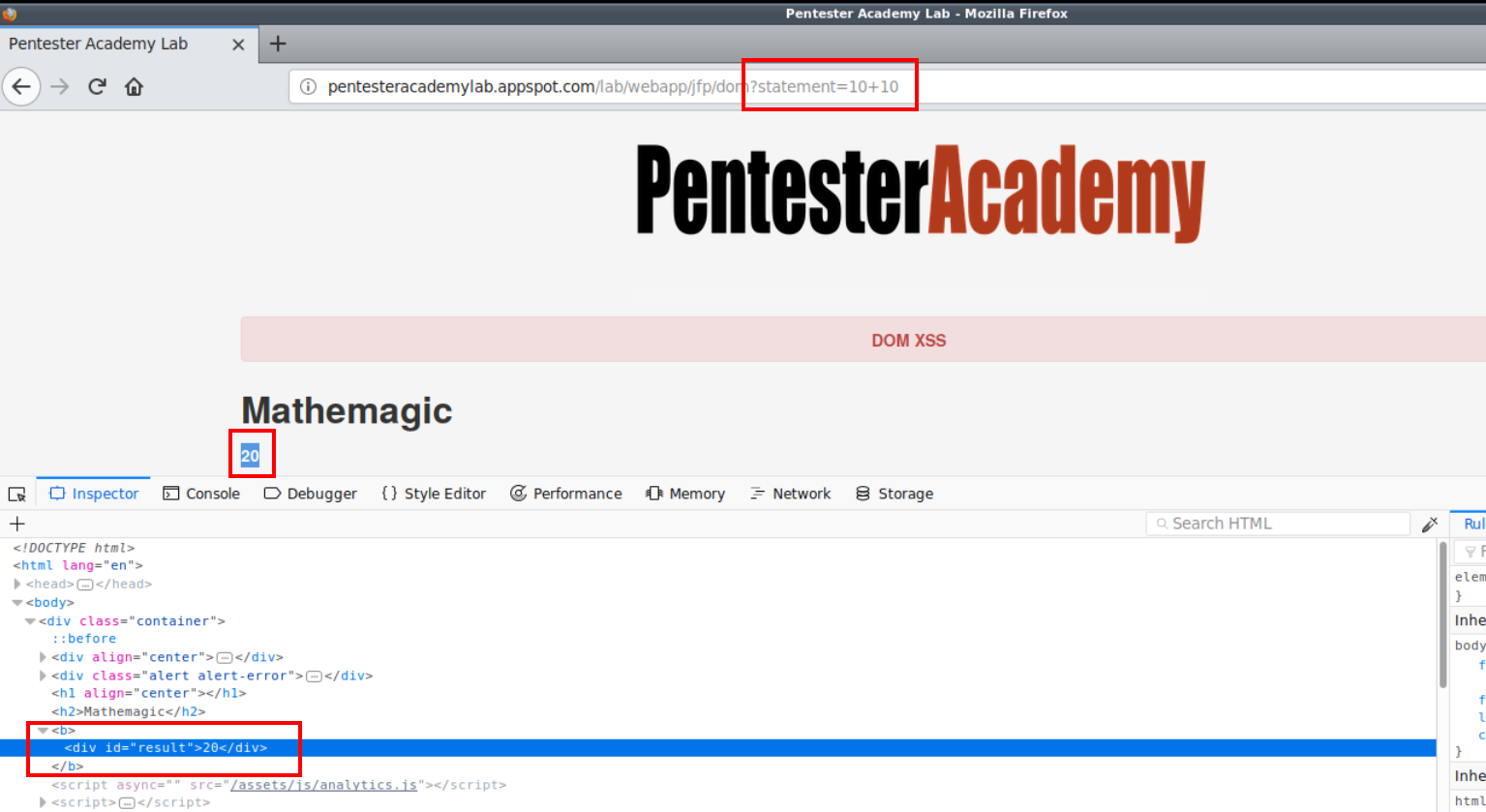 example of DOM XSS